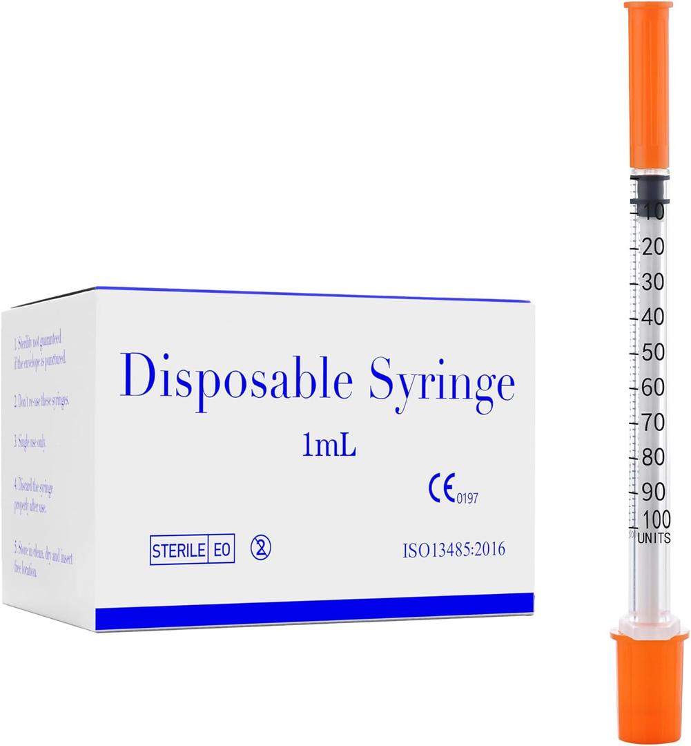 1ml/cc 31G 1/4 Inch Syringes, Disposable Syringe, Individual Wrapped, Box of 100