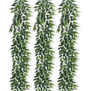 3 Strands Italian Ruscus Artificial Vines, 39" Silk Vine Garland with Green Leaves, Fake Hanging Plants Greenery Decor for Home, Bedroom, Wall, Party, Wedding Decoration
