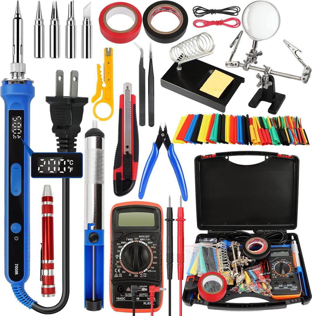 194PCS Soldering Iron Kit,100W Soldering Iron Adjustable Temperature,Solder Wire,Stand,Desoldering Pump,Soldering Welding Iron Kit for Electronics Hobby DIY 110V US Plug