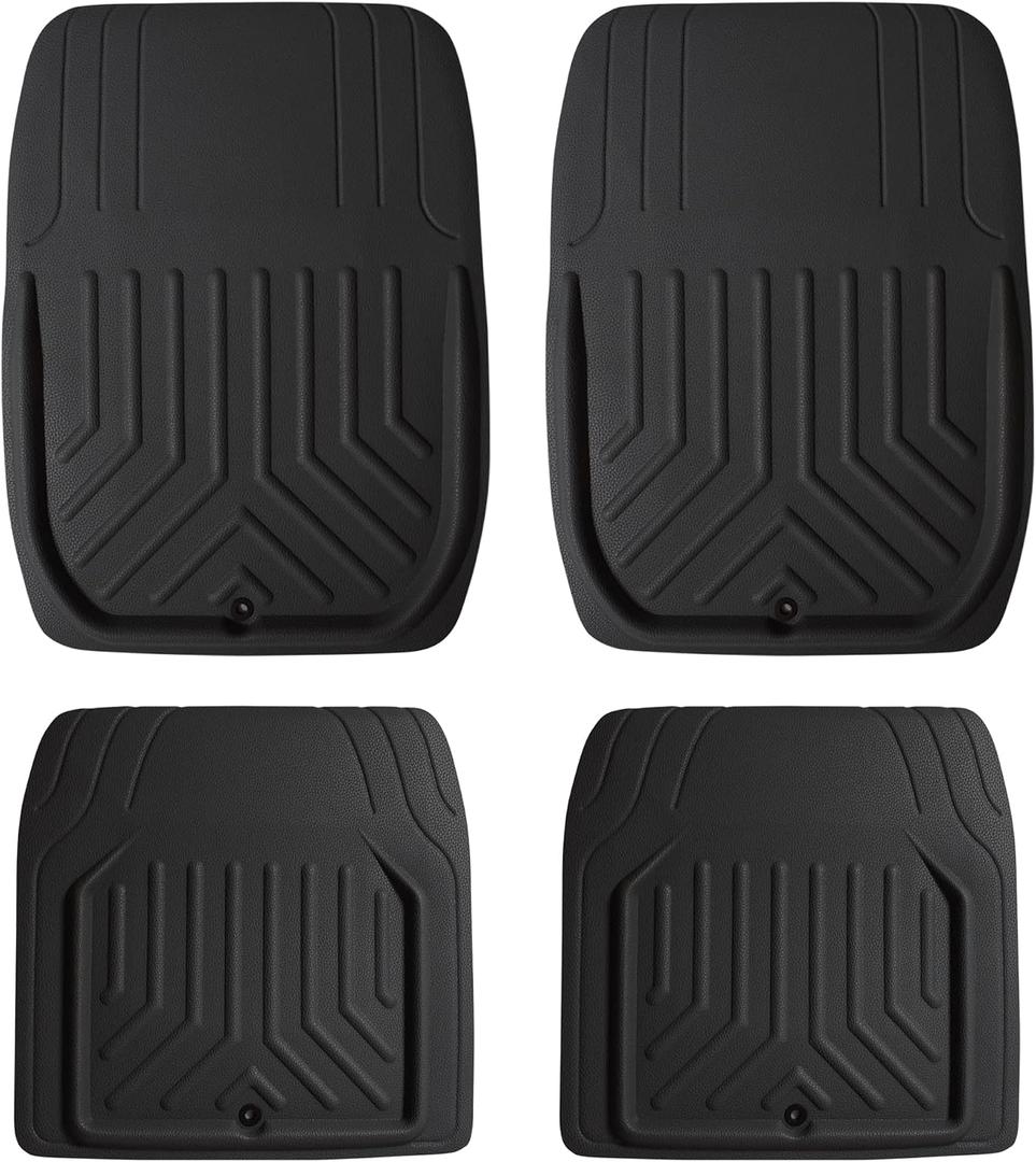 FH Group Faux Leather Deep Dish Car Floor Mats – Trim-to-Fit, Universal Fit Full Set Automotive Floor Mats for Cars, SUVs & Trucks, Durable All-Weather Interior Protection, Black