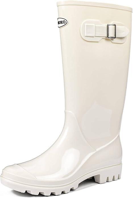 DKSUKO Women's Tall Rain Boots Garden Boots Waterproof Wellington Rubber Boots, Size 9.5