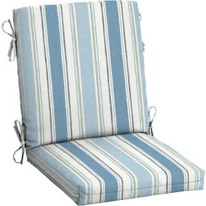 Arden Outdoor Midback Chair Cushion, 18 x 16.5, Rain-Proof, Fade Resistant French Blue Linen Stripe