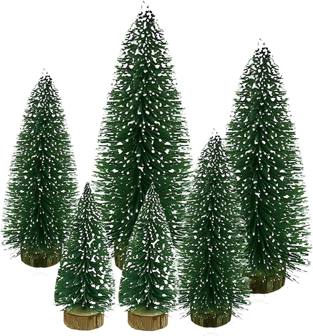 Yahpetes Christmas Trees 6 Pcs Artificial Bottle Brush Tabletop Trees Christmas Table Decorations for Xmas Holiday Party Decor (Green 6Pcs)