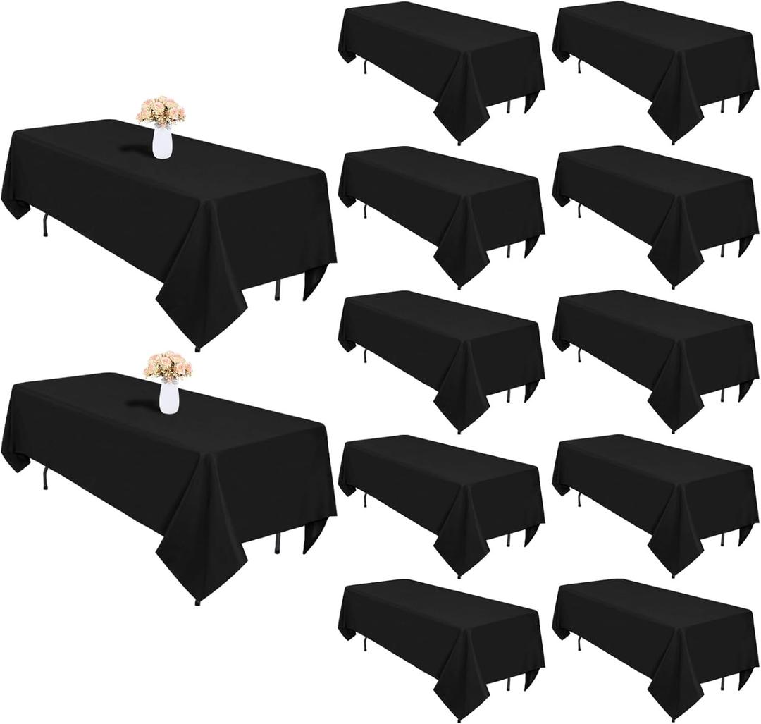 12 Pack Black Tablecloths 60 x 126 Inch Rectangular Table Cloths for Rectangle Tables 8ft, Wrinkle Resistant Black Table Cloth Washable Polyester Fabric for Buffet Wedding Party Banquet