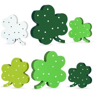 6 Pcs St Patrick's Day Decorations Wooden Shamrock Table Decorations St. Patrick's Day Table Centerpiece Irish Green Clover Tiered Tray Decor for Home Kitchen Shelf Signs Party Supplies