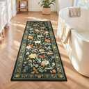 2x6 Kitchen Runner Rug, Washable Runners for Hallways Non Slip, Green Floral Mat with Rubber Backing, Vintage Carpet Runner for Entryway, Kitchen, Laundry, Bedroom, Bathroom