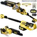 Cordless Pole Saw, 8-INCH 2-IN-1 Chainsaw with 21V 4.0Ah Battery Powered, Electric Tree Trimmer with 9FT Telescopic Pole, 180Angle for Tree Branches Pruning & Wood Cutting, Battery Included