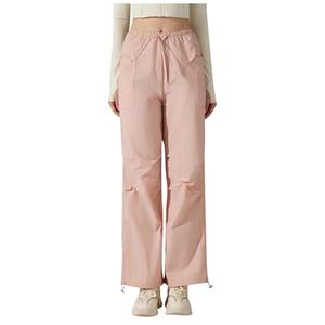 Women's Water Wind Sun Proof Cargo Pants Outdoor Sports High Waist Wide Leg Long Pants Hiking Camping Straight Leg (XL) Light Pink