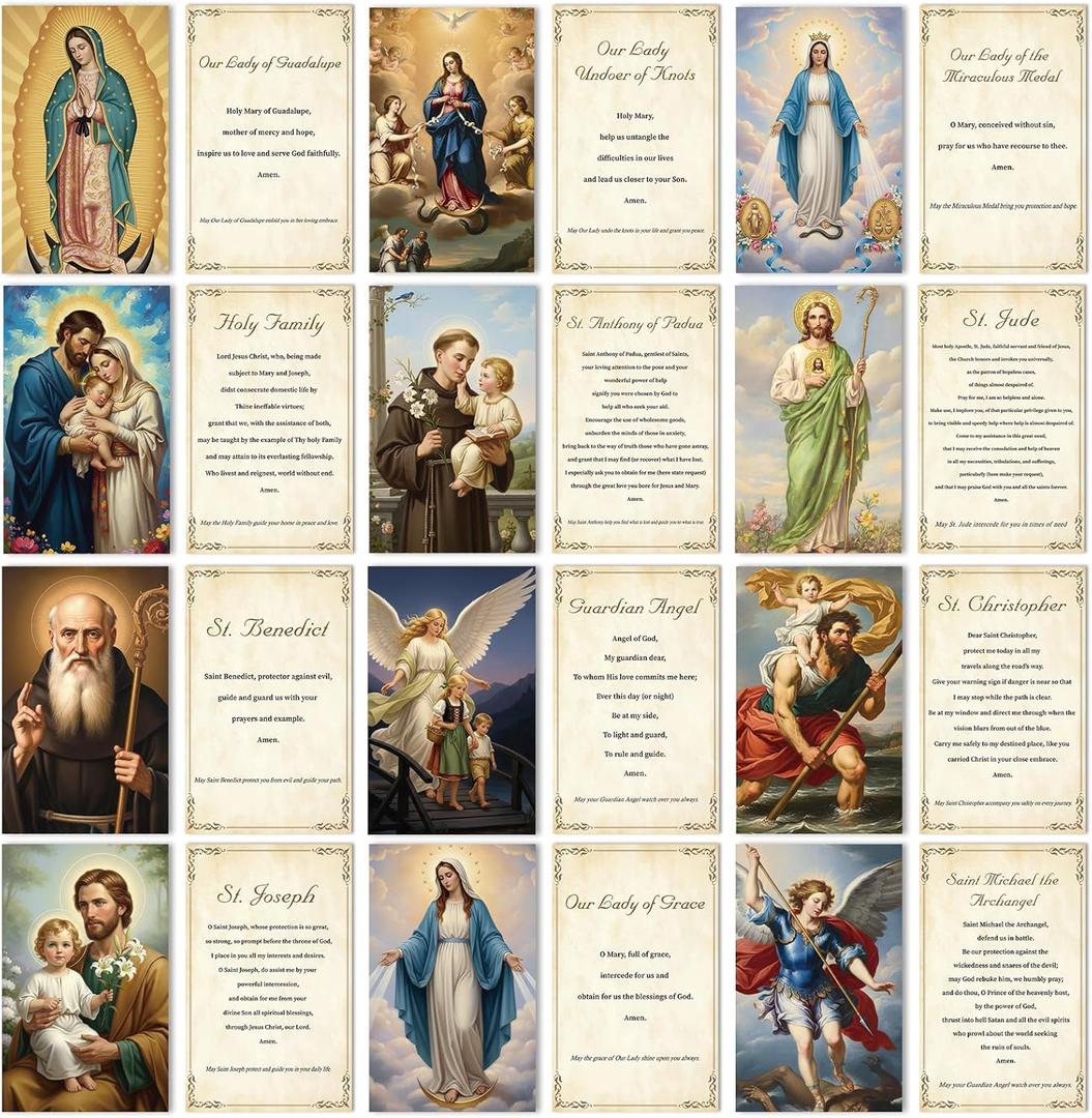 Catholic Prayer Cards Sets - 240 Pcs Religious Holy Prayer Cards Gifts Catholic Saints Tracts Inspirational Christian Gift for Women Men Sunday School Church Bible Study 4 x 2.6 inches