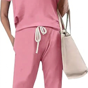 LEMOSEW Plus Size Women's Sweatsuit Set Casual 2 Piece Outfit Color Block Pajamas Short Sleeve Top and Sweatpant Pink Large