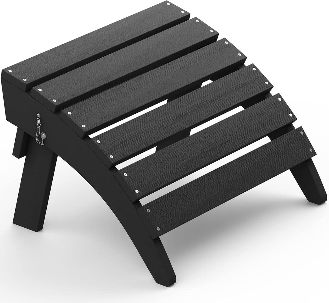 SERWALL Folding Adirondack Ottoman, No-Assembly Outdoor Footrest, All Weather Use Patio Footstool for Adirondack Chair, Black (1 pc)