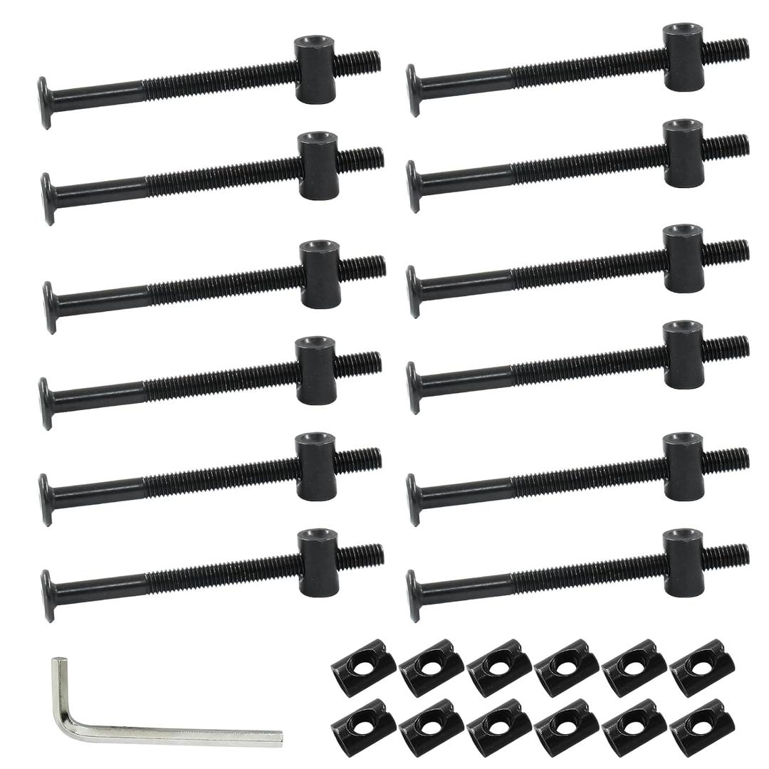 Biaungdo M6 x 80mm Hex Drive Socket Furniture Barrel Screws Bolt Nuts Furniture Crib Baby Bed Bolt with Wrench(Black, 12 Pcs)