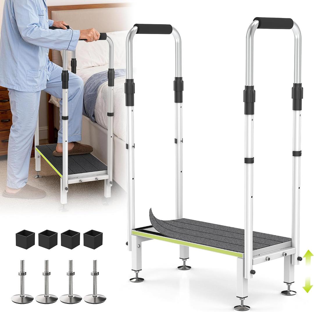 Step Stool with Handle for Elderly,1 Step Stool with 2 Handrails, Wide Platform and Anti-Slip Mats, Portable Stairs for Hot Tub/Camper/Mobile Home/Porch/SPA Pool/Pet Stairs