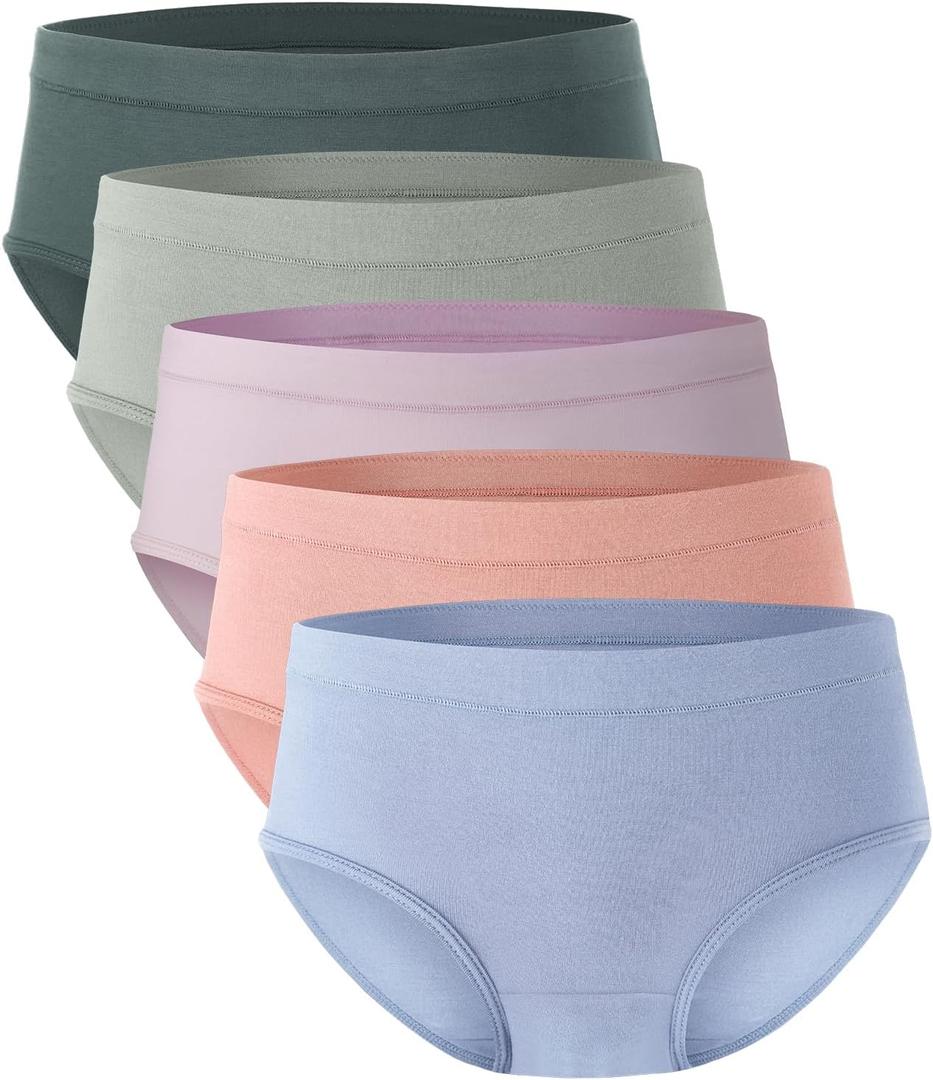 BAMBOO COOL Womens Underwear, Moisture-Wicking Briefs, Soft and Breathable Panties, Mid Waist, 5-Pack (Large)