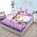 HOSIMA Farm Animal Bedding Set Horse Fitted Sheet, Butterfly Lilac Floral Bed Sets for Girls Couple Room Decor Aesthetic Bedding Sets Castle Fairy Twin Fitted Sheet with 2 Pillowcases.