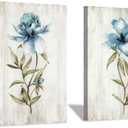 Blue Flower Canvas Wall Art: Botanical Floral Artwork Wildflower Picture Painting for Bedroom (24'' x 18'' x 2 Panels) (18" x 24" x 2 Panels, Flower picture)