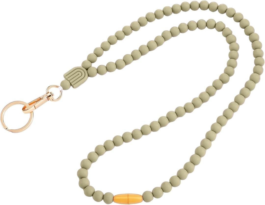 Beaded Lanyards for ID Badges and Keys Women Gifts Cute Teacher Silicone Soft Keychain Lanyard(Light Green)
