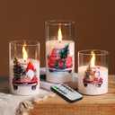 Eywamage Christmas Glass Flameless Candles with Remote, Flickering LED Pillar Candles Holiday Table Decor Gift Set of 3 (Red Truck)