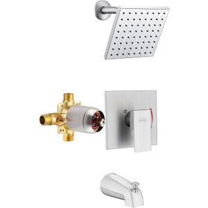 Esnbia Shower Tub Kit, Tub and Shower Faucet SetValve Included) with 6-Inch Rain Shower Head and Tub Spout, Single-Handle Tub and Shower Trim Kit,Brushed Nickel