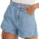Tankaneo Womens High Waist Jean Shorts Summer Casual Scalloped Hem Cute Trendy Loose Fit Denim Shorts,Size 6
