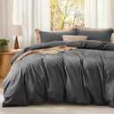 Bedsure Comforter Set Queen Size - Cotton Fabric with Microfiber Inner Fill, Dark Grey PureWoven Soft Bed Set for All Seasons, 3 Pieces, 1 Comforter (90"x90") and 2 Pillow Cases (20"x26")