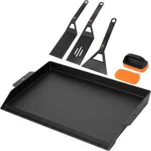 Utheer Griddle Kit, 25" x 16" Pre-Seasoned Cast Iron Flat Top Griddle with 5-Piece Scratch-Free Nonstick Safe Nylon Tools, Universal Grill Griddle for Gas Grill & Stove Top, BBQ, Camping and Cooking