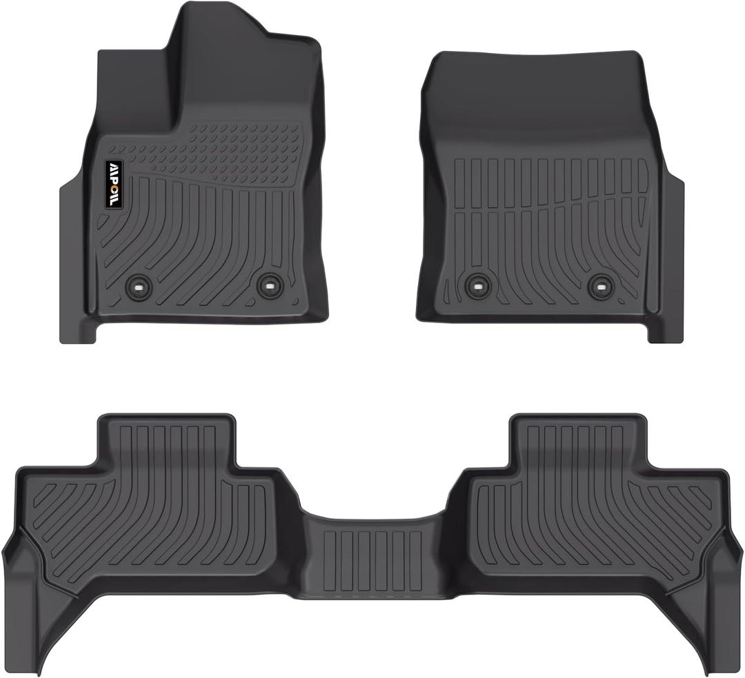 AIPOIL Floor Mats for 2022-2025 2026 Toyota Tundra Double Cab Fits 1st & 2nd Row TPE All Weather Anti-Slip Floor Liners Full Set Custom Car Mats Accessories, Black