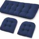 Wicker Furniture Cushions Set, Waterproof Patio Cushions for Outdoor Chairs 3 Pieces, 1 Loveseat & 2 Seat Pads Thick Outdoor Replacement Cushions for Porch Lawn Bench Couch Sofa, Navy Blue, 3pcs