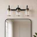 3-Light Bathroom Vanity Light, Black and Gold, Bulbs Included, 3 Light-Clear