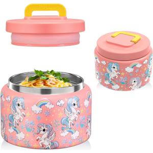 8 Oz Thermo Food Jar for Hot & Cold Food for Kids, Insulated Lunch Containers Hot Food Jar,Leak-Proof Vacuum Stainless Steel Wide Mouth Lunch Soup Thermo for School (PINK-Unicorn)