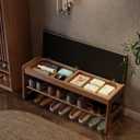 AQIMUELE Shoe Bench with Storage, Wooden 2 Tiers with Flip-Top,Green,39.3", 11.8"D x 39.3"W x 15.7"H