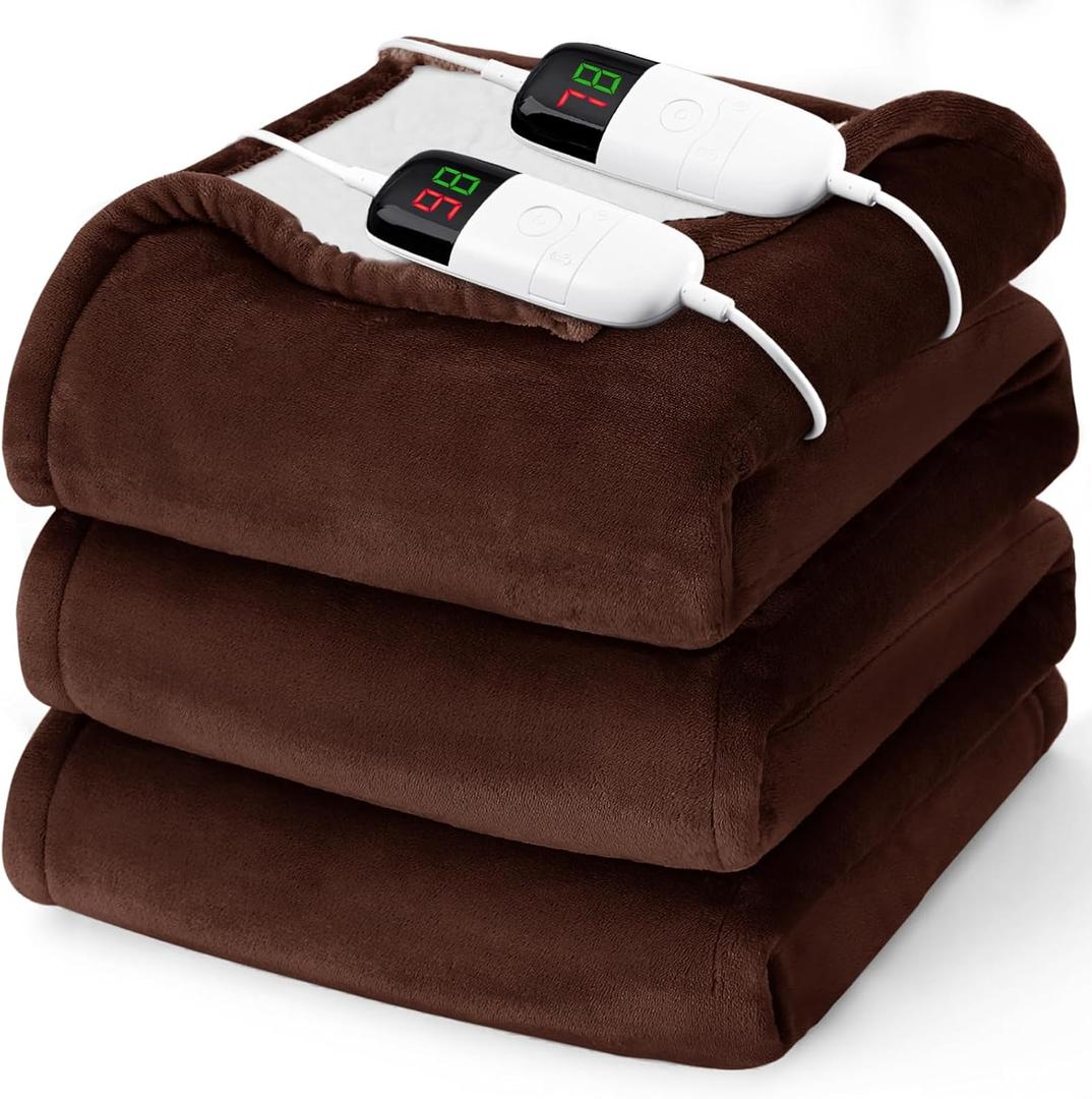 Heated Electric Blanket King Size - 90" x 100" Heating Blanket with Dual Control, 10 Heating Levels & 8 Hours Auto Off, Soft Warm Flannel Blanket, Christmas Birthday Gifts for Senior Grandma