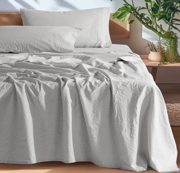 SONORO KATE 100% French Pure Linen Sheets, Breathable and Durable Linen King Size Sheets, AntiTear Linen Bed Sheets, Machine Washable, 16 Inch Deep Pocket  4 Piece (White, King)