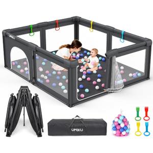 Baby Playpen Foldable Playpen for Babies and Toddlers, Extra Large Playpens Portable Play Pen Travel Activity Center for Kids Indoor Outdoor Pack and Play Baby Shower Gifts, 71"X59" Dark Grey