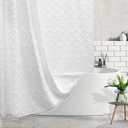 White Boho Shower Curtain Fabric Shower Curtains with Tassel 72 x 72 Modern Textured Shower Curtain Farmhouse Minimalist, Tufted Chevron Striped Shabby Chic, Water Resistant Cloth Curtain for Bathroom