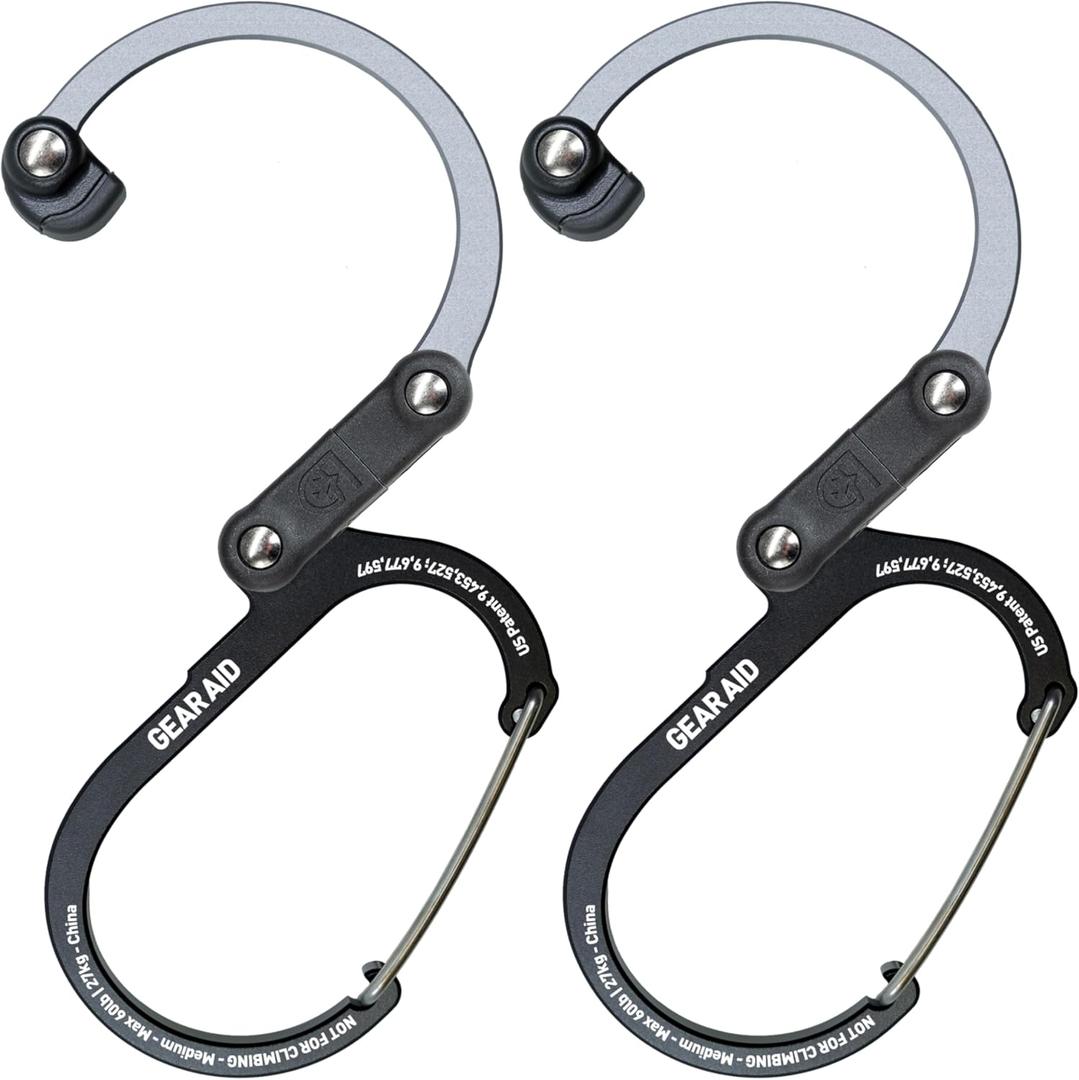 GEAR AID HEROCLIP 360 Swivel Carabiner Gear Clip and Hook (Medium) for Camping, Backpack, Suitcases and Garage Organization (Black & Gray)