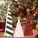 Sereliy 3PCS Wooden Christmas Tree Table Decor Red Green White Wooden Tree Sign with Star for Christmas Home Shelf Mantel Fireplace Party Decor (Pattern)