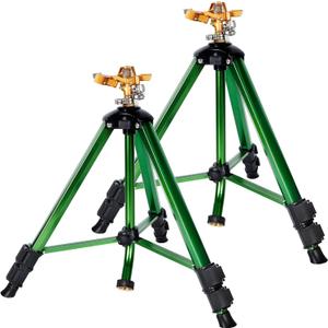 Biswing Impact Sprinkler Head on Tripod Base, Heavy Duty Lawn Sprinklers, 360 Degree Large Area Irrigation, Brass Sprinkler Nozzle & Solid Alloy Metal Extension Legs Flip Locks, 2 Pack