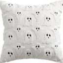 EMEMA Halloween Ghost Decorations Pillow Covers 20x20 Inch Set of 2 Fall Pillow Covers Plush Faux Fur Jacquard Cushion Covers Throw Pillows for Porch Soft Couch Holiday Festivals Home Decor