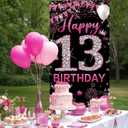Happy 13th Birthday Decoration for Girls, Fabric 13th Birthday Banner Backdrop Hot Pink, 13 Year Old Birthday Party Yard Sign Photo Booth Props Door Decor, Indoor Outdoor(3 x 6.1ft)