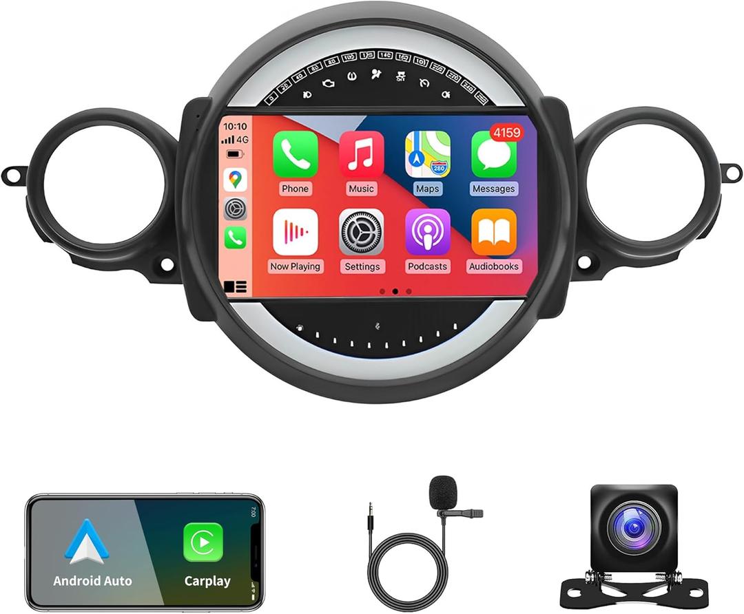 Car Stereo Radio Upgrade for BMW Mini Cooper R56 2007-2014, 9" Touchscreen Android 13 Car Radio Stereo with Wireless CarPlay Android Auto, Support GPS Navigation SWC FM DSP WiFi Bluetooth Camera Mic