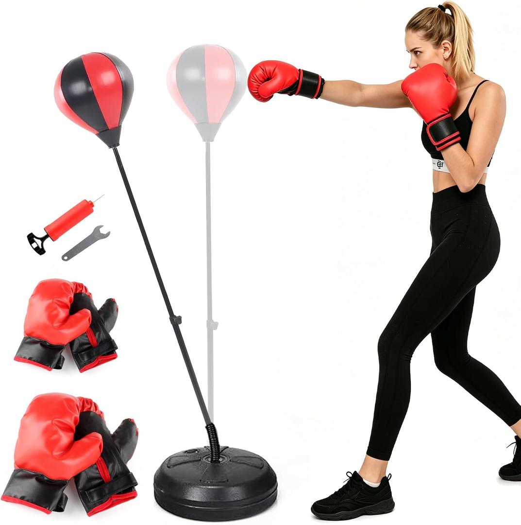 Punching Bag with Stand & Speed Bags for Boxing, Reflex Bag Set | Includes 2 Pairs Gloves (L+S), Adjustable Reflex Bar, For Adults & Teens, Home Training Stress Relief & Fitness, Large + Small