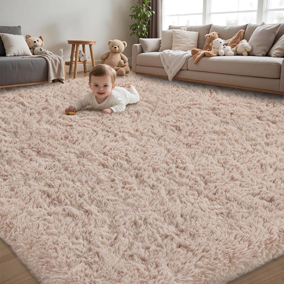 8x10 Area Rug for Living Room:Ultra Soft Fluffy Shag Beige Rugs,Large Fuzzy Plush Indoor Non Slip Carpet Washable Rug for Bedroom Kids Nursery Office Dorm Modern Decor(Beige 8'x10')