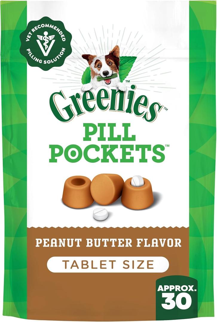 Greenies Pill Pockets for Dogs Small Size, Soft Dog Treats, with Real Peanut Butter, 3.2 oz. Pouch (30 Treats) (30 Count (Pack of 1))