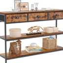 Furologee Long 47" Console Sofa Table with 3 Drawers, Entryway Table with 3-Tier Storage Shelves, Industrial Display Shelf for Entry Way, Hallway, Couch, Living Room, Kitchen, Foyer, Rustic Brown (47.2 inch)