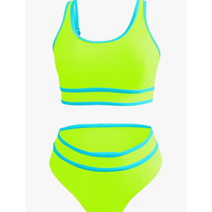 Cbcbtwo Swimsuit for Women 2024 High Waisted Bikini Sets Two Piece High Cut Bathing Suits Crop Tops with Shorts Swimwear