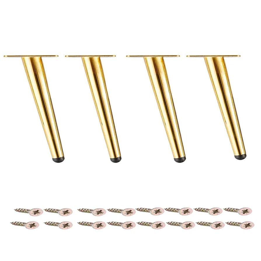 Osring 6 Inch Furniture Legs Gold Round Tapered Metal Table Leg, Slant Cabinet Furniture Feet Hardware for Coffee Table, 4 Pack
