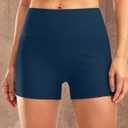 Pudolla Womens Swim Shorts High Waisted Bathing Bottom Shorts Tummy Control Board Swimsuit with Pockets (Large, Bright Ocean)