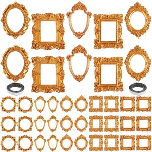 40 Pcs Mini Gold Picture Frames with Magnetic Tape Small Vintage Resin Antique Miniature Tiny Frames DIY Baroque for Photo Jewelry Home Wedding Decor