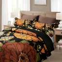 Tyrot 3 Piece Black Boho Floral King Size Quilt Sets Reversible Farmhouse Botanical Lightweight Bedspread Coverlet with 2 Shams Mid Century Microfiber Bedding Quilts Set for All Season,106''x96''